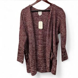 Hippie Rose Womens Red Ivory Juniors Open-Front Long Cardigan Sweater Size S NWT